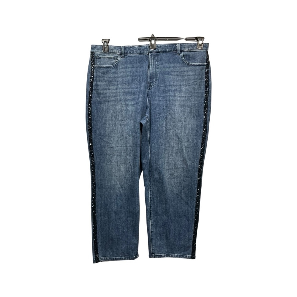 Talbots Sequin Stripe High waist Straight Ankle Jeans 22W STARDUST WASH
